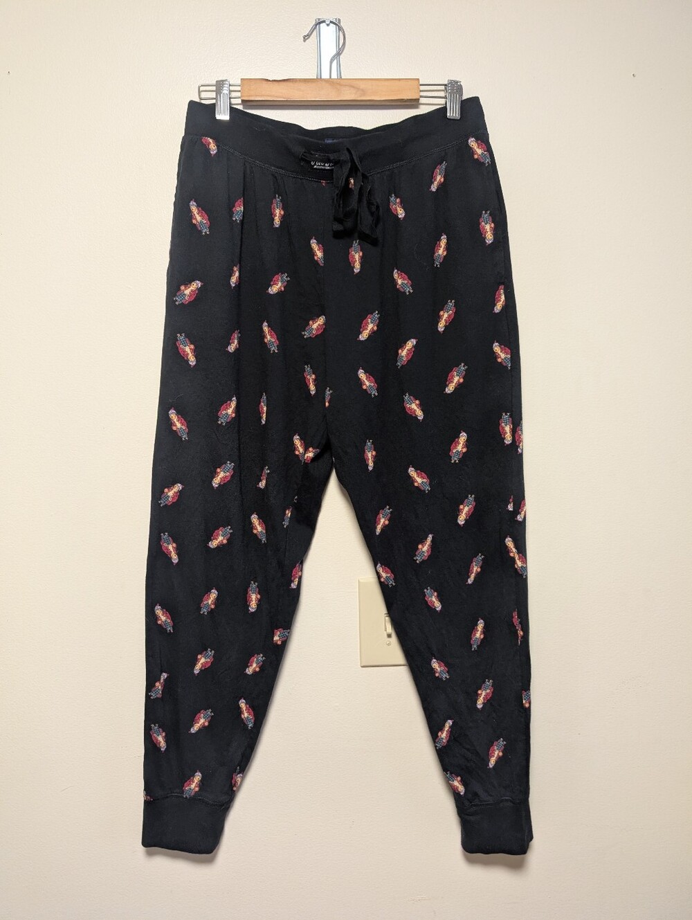 Polo Ralph Lauren Bear Jogger Pajama Pants Black Cotton Sleepwear Large